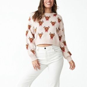 Cotton On Cropped Reindeer Winter Holiday Sweater
